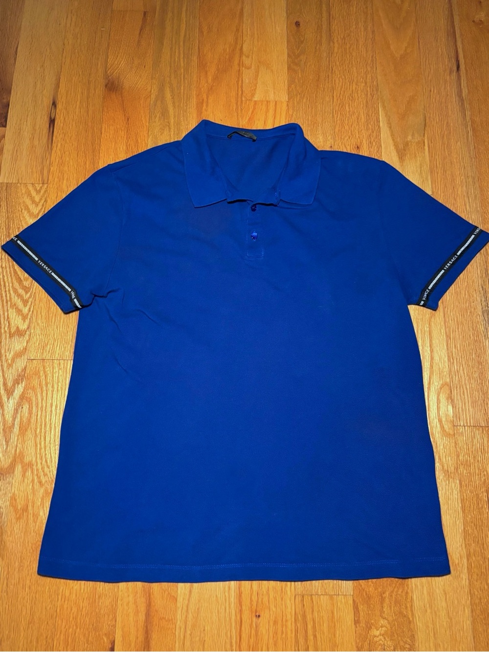 Versace Royal Blue Stripe Logo Polo